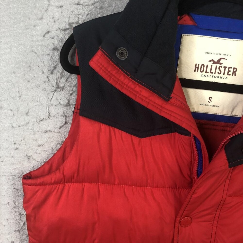 Hollister Vest Mens Small Red Black Hooded Puffer Quilted Snap Front Pockets Y2K - Picture 15 of 16